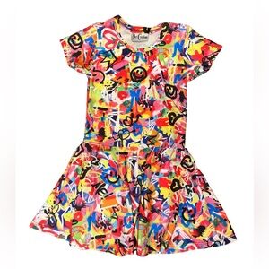 Dori Creations Girls' Multicolor Graffiti Print Dress SZ 5